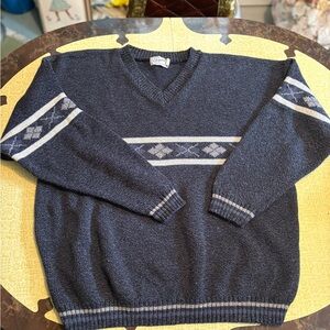 Vintage Men's Blue Sweater with Patterned Stripes